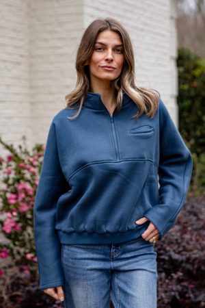 Cloudbound Blue Quarter Zip Oversized Pullover