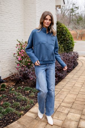 Cloudbound Blue Quarter Zip Oversized Pullover