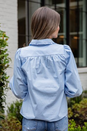 Everyday Ease Ruffle Button-Down Blouse