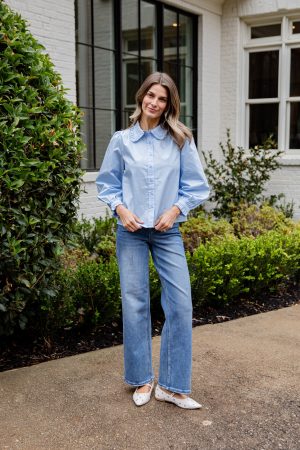 Everyday Ease Ruffle Button-Down Blouse