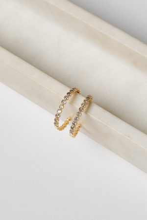 Lily Rhinestone Gold Hoop Earrings