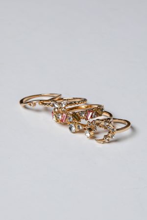 Jaslyn Rhinestone Gold Ring Set