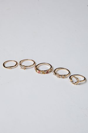 Jaslyn Rhinestone Gold Ring Set
