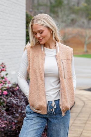Warm Intent Taupe Sherpa Zip Vest