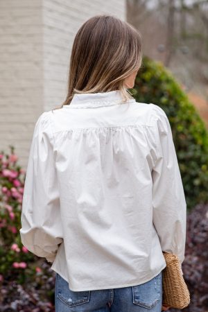 Everyday Ease Ruffle Button-Down Blouse